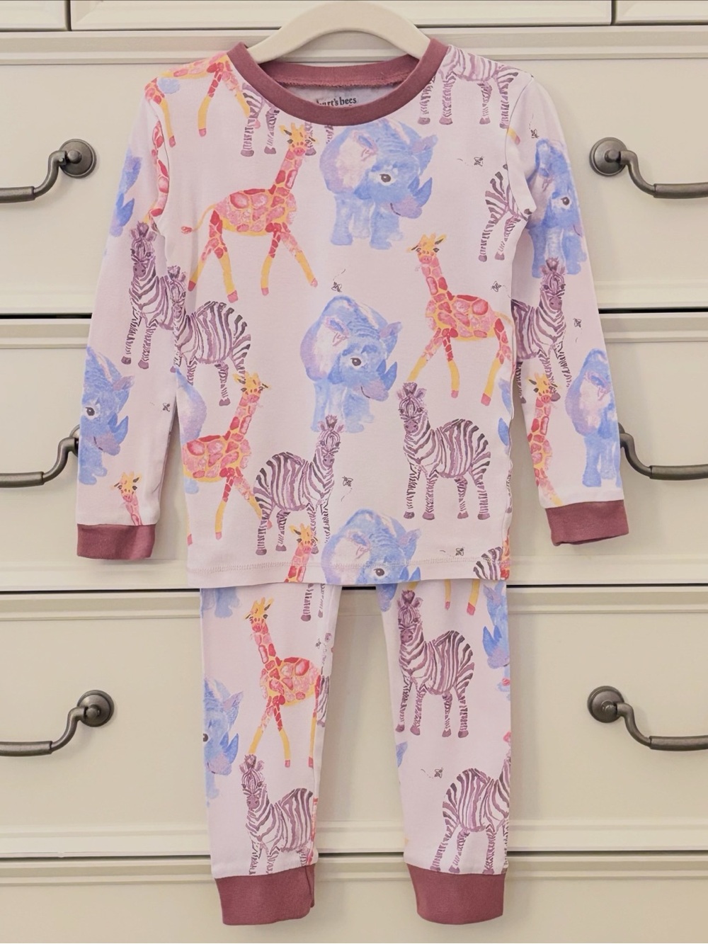 VGUC Burt’s Bees Kids 2Pc Safari Animals Pajama Set Organic Cotton Size 3T